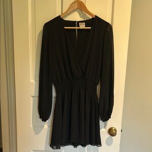 Haute Hippie Black Fit and Flare Cocktail Dress with Neck Scarf